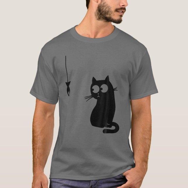 Camiseta Gato Negro E Gato Engraçado De Peixe (Frente)