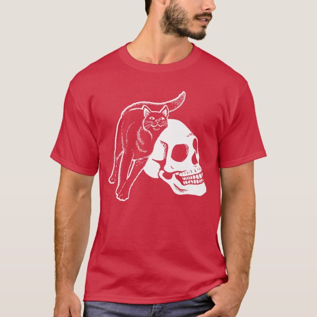 Camiseta Gato Negro E Gótico De Punk Skeleton Humano E H (Frente)
