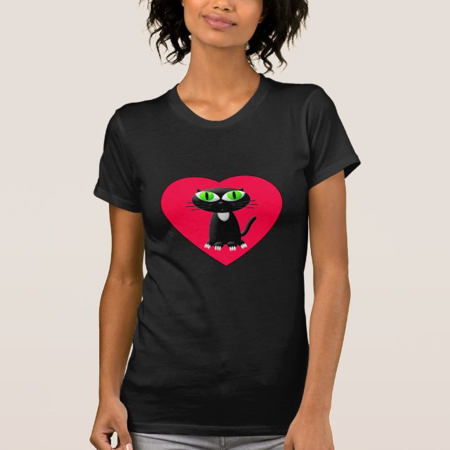 Camiseta Gato Negro Em Coração Vermelho (Frente)