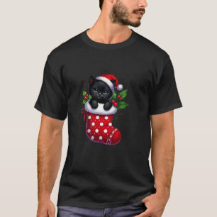 Camiseta Gato Negro Em Meias De Natal Gatinho De Natal