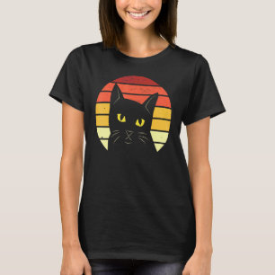 Camiseta Gato Negro Em Retro Sunset Mulheres Masculinas Cri