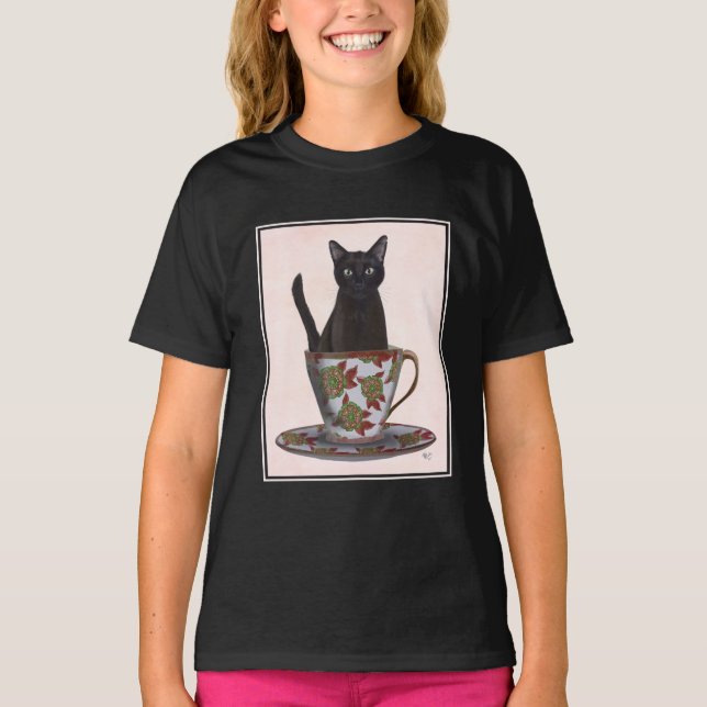 Camiseta Gato Negro em Teacup (Frente)