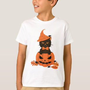 Camiseta Gato Negro em uma Abóbora, Dia das Bruxas