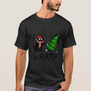 Camiseta Gato Negro Empurrando Árvore Sobre Gato W