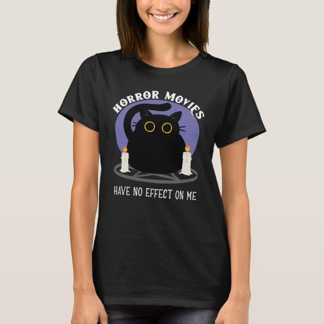 Camiseta Gato Negro Engraçado Adora Filme De Horror (Frente)