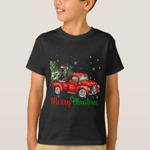 Camiseta Gato Negro Engraçado Andando Caminhão Vermelho Árv