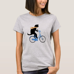 Camiseta Gato Negro Engraçado Andando De Bicicleta