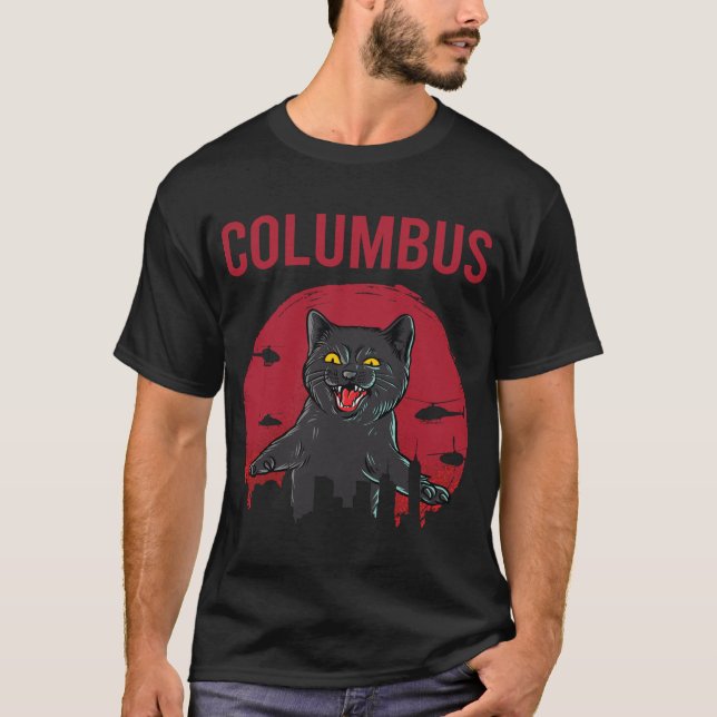 Camiseta Gato Negro Engraçado Columbus (Frente)