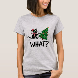 Camiseta Gato Negro Engraçado Empurrando Gato De Árvore De 