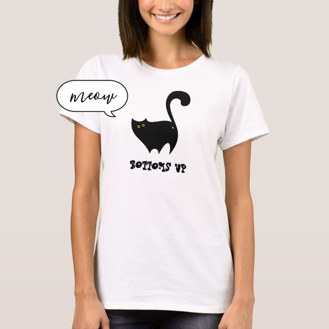 Camiseta Gato Negro Engraçado Engraçado Cartoon Cheeky (Criador carregado)