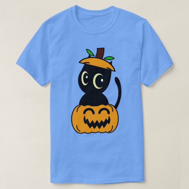Camiseta Gato Negro Engraçado Está Em Um Pumpkin (Frente do Design)