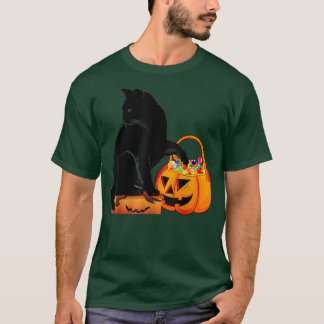 Camiseta Gato Negro Engraçado Jack O' Lanterna Pumpkin Swee