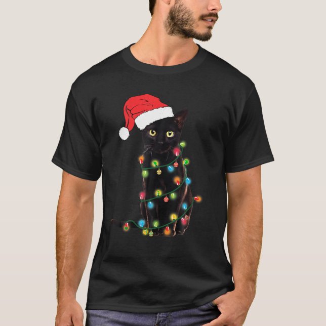 Camiseta Gato Negro Engraçado Natal Engraçado Gato Tarado C (Frente)