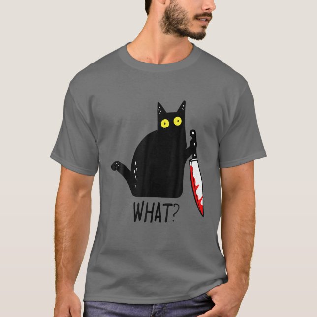 Camiseta Gato Negro Engraçado O Quê? Segurando Malditos Hom (Frente)