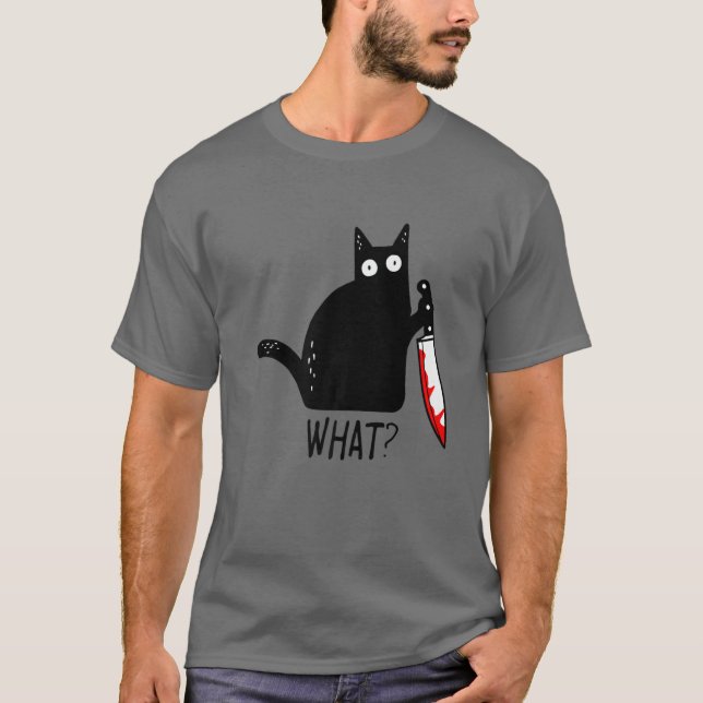 Camiseta Gato Negro Engraçado O Quê? Segurando Malditos Hom (Frente)