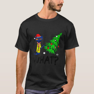 Camiseta Gato Negro Engraçado Puxando Árvore De Natal Sob