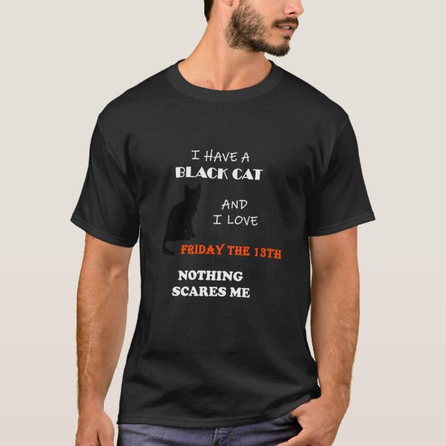 Camiseta Gato Negro engraçado sexta-feira 13 Nada me assust (Frente)