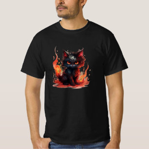 Camiseta Gato Negro Escuro em Fogo: Gato Pesadelo T