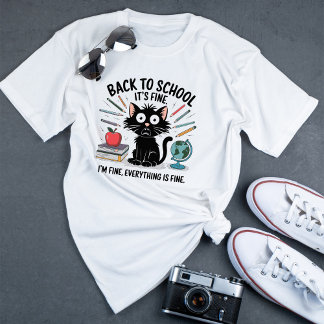 Camiseta Gato Negro Está tudo bem, estou bem de volta à esc