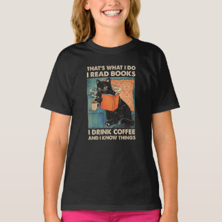 Camiseta Gato Negro Eu Li Livros Eu Bebo Café E Eu Sei