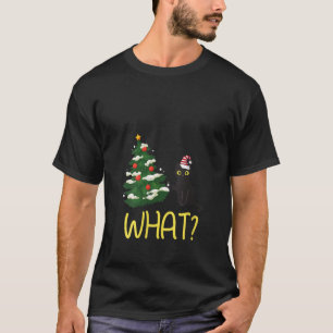 Camiseta Gato Negro feminino empurrando Árvore De Natal Eng