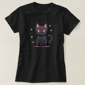 Camiseta Gato Negro Gótico de Pastel com Corações Rosa