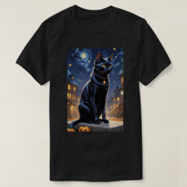 Camiseta Gato Negro Halloween Gata Passa Noite Cat Van Gogh