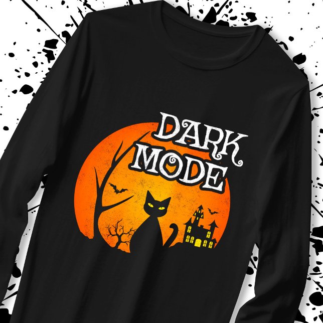 Camiseta Gato Negro Halloween Moon Engraçado Modo Escuro Hu (Criador carregado)