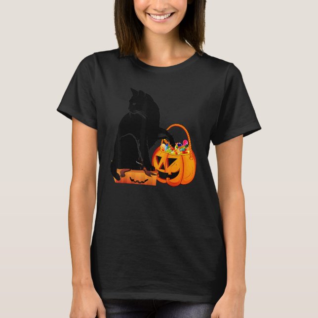 Camiseta Gato Negro Jack O' Lanterna Pumpkin Docinho (Frente)