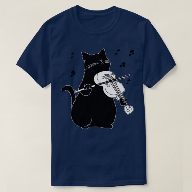 Camiseta Gato Negro Jogando Violino Engraçado Presente para (Frente do Design)
