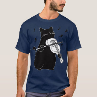 Camiseta Gato Negro Jogando Violino Engraçado Presente para