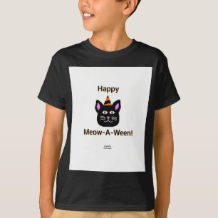 Camiseta Gato Negro Meow-A-Ween Garotos Black Basic T Shirt