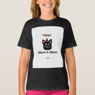 Camiseta Gato Negro Meow-A-Ween Meninas Black Basic T Shirt