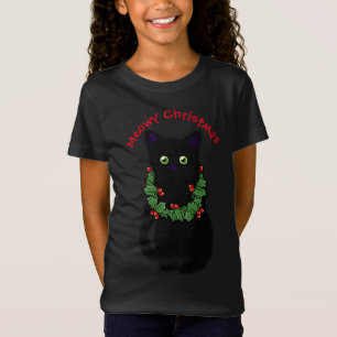 Camiseta Gato negro   Meowy Christmas   Holly garland