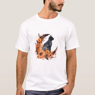 Camiseta Gato Negro Na Lua Floral Pumpkin Black Cat Hallowe