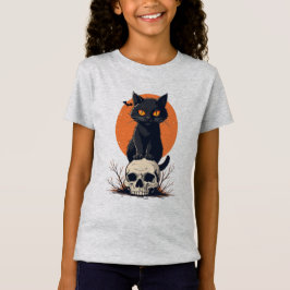 Camiseta Gato Negro no Halloween do Crânio