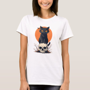 Camiseta Gato Negro no Halloween do Crânio