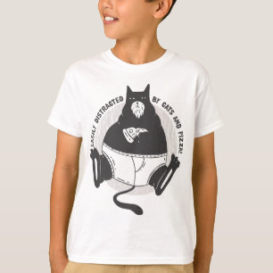 Camiseta Gato Negro obeso e gordo come pizza. Facilmente di