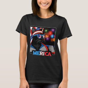 Camiseta Gato Negro Patriótico do Fireworks