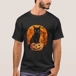 Camiseta Gato Negro Pumpkin Lua Halloween Costume Gato