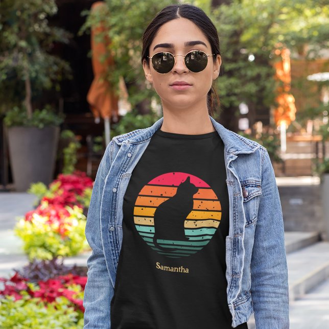 Camiseta Gato Negro Silhueta no arco-íris em desgosto (Criador carregado)