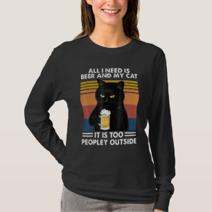 Camiseta Gato Negro Só Preciso De Cerveja E Meu Gato É Muit
