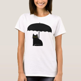 Camiseta Gato Negro sob guarda-chuva