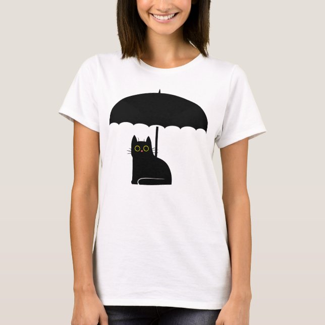Camiseta Gato Negro sob guarda-chuva (Frente)