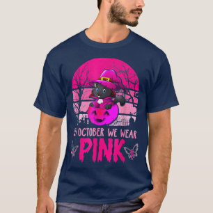 Camiseta Gato Negro Vista De Chapéu De Bruxa E De Mama Rosa