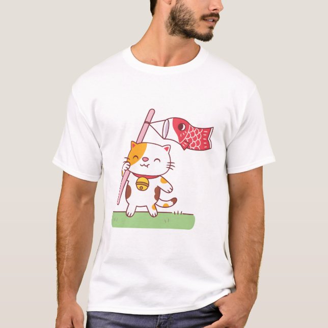 Camiseta Gato Neko e Streamer Koinobori (Frente)