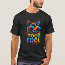 Camiseta Gato Neon Colorido com Óculos de Sol Gráfico Diver