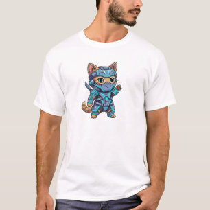 Camiseta Gato Ninja Ciber Chibi Fofo – Neon Futurista