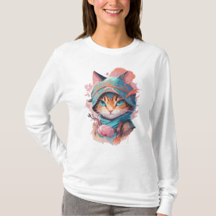 Camiseta Gato Ninja de Cubo de Aquarela