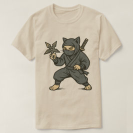 Camiseta Gato Ninja Katana e Shuriken